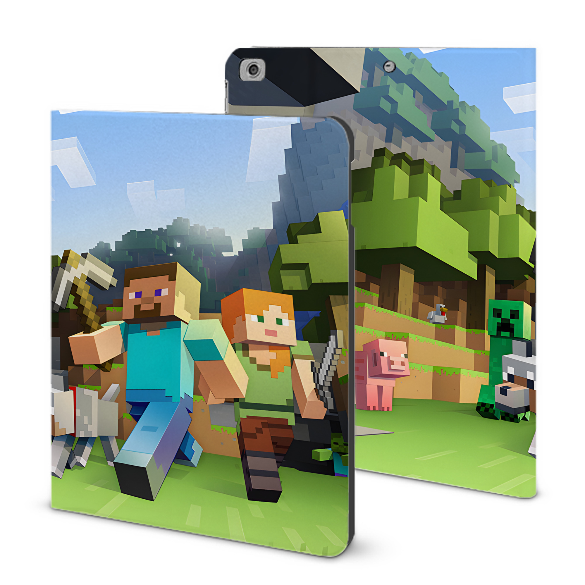 （画像用） マインクラフト ブロックの世界 Minecraft MC Block world IPad ケース ブック型 PUレザー TPU 耐衝撃 軽量 薄型 ペン収納なし 全面保護 IPad 各モデル対応